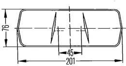 Technische Zeichnung: Hella® Schlussleuchte 201 x 76 mm, Schluss-, Brems-, Blink-, Kennzeichenlicht