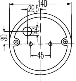 Technische Zeichnung: Hella® Schlussleuchte links/rechts Ø 140 mm, Schluss-, Brems-, Blinklicht
