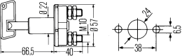Technische Zeichnung: Hella® Batterietrennschalter 12 V, Drehbetätigung, 2 x Gewinde M 10 x 1,5