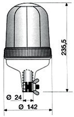 Technische Zeichnung: Rundumleuchte RUK 721/731 12 V, 24 V, orange, Rohrstutzenmontage