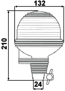 Technische Zeichnung: Rundumleuchte RUK 782, orange, 12 V, 24 V, Rohrstutzenmontage, flexibel