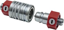 Produktbild: Hydraulik-Schnellkupplung mit roten Kennzeichnungskappen
