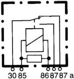 Technische Zeichnung: Hella® Relais 12 V, Öffner, Schließer, Wechsler, ohne Halter, 5-polig, Flachsteckanschluss, Minirelais