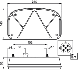 Technische Zeichnung: Aspöck® Schlussleuchte Multipoint II links/rechts, 5-polig, Bajonett