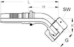 Technische Zeichnung: Dichtkegelnippel DKOS - S 45 °, Innengewinde metrisch, zylindrisch, Aussenkung 24°