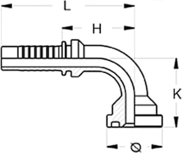 Technische Zeichnung: SAE-Flanschnippel SFL 3000 PSI, leicht, 90 °, Stahl