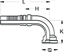 Technische Zeichnung: SAE-Flanschnippel SFL-S 3000 PSI leicht, 90 °, Stahl, mit Ausreißsicherung Interlock