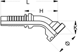 Technische Zeichnung: SAE-Flanschnippel SFS 3000 PSI, schwer, 45 °, Stahl