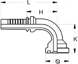 Technische Zeichnung: SAE-Flanschnippel SFS 3000 PSI, schwer, 90 °, Stahl