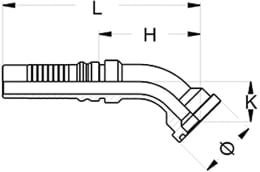 Technische Zeichnung: SAE-Flanschnippel SFS-S 6000 PSI schwer, 45 °, Stahl, mit Ausreißsicherung Interlock