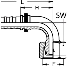 Technische Zeichnung: Dichtkegelnippel DKOS-CS 90 °, schwer, Innengewinde metrisch, zylindrisch, Aussenkung 24°