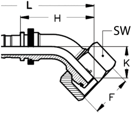 Technische Zeichnung: Dichtkegelnippel DKOS-CS 45 °, schwer, Innengewinde metrisch, zylindrisch, Aussenkung 24°