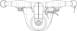 Technische Zeichnung: Rockinger Kugeleinsatz RO825A mit Fahrstuhllager, Kugel 80 mm, Ansicht von unten
