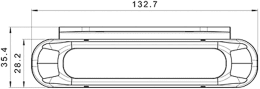 Technische Zeichnung: LED-Warnblinkleuchte oval, weiß, 132,7 x 28,2/35,4 x 28,0 mm, 12 – 36 V