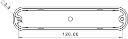 Technische Zeichnung: LED-Warnblinkleuchte oval, weiß, 132,7 x 28,2/35,4 x 28,0 mm, 12 – 36 V