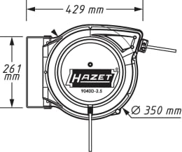 Technische Zeichnung: Hazet® Kabelaufroller 20 m, 230 V AC, selbstaufrollend, Wandmontage