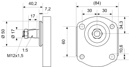Technische Zeichnung: Hydraulikpumpe links doppelt Fördermenge 16,0 cm³/U, 14,0 cm³/U, für Deutz-Fahr DX 85, 90, 110, 120