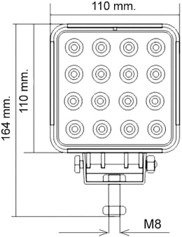 Technische Zeichnung: LED-Arbeitsscheinwerfer 3.200 lm/48 W, 10 – 30 V, 110 x 164 x 72 mm, nahe Ausleuchtung