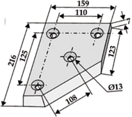 Technische Zeichnung: Industriehof® Siloschneidmesser links, 216 x 159 x 7 mm, für Bressel & Lade, 70-503