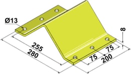 Technische Zeichnung: Industriehof® Oberschelle für 280 x 200 x 8 mm, für Scheibenhalter verstärkte für Rahmen 100 x 100 mm