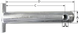 Technische Zeichnung: Oberlenkerbolzen Kat. 2, Ø 25 mm, Länge 118 mm, 135 mm, mit Griff