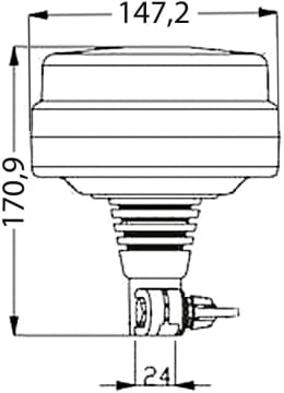 Technische Zeichnung: LED-Rundumleuchte 10 – 30 V, 14 – 28 W, Rohrstutzenmontage, flexibel