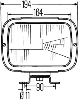 Technische Zeichnung: Hella® Hauptscheinwerfer links/rechts, Halogen H4, T4W, 12 V, 24 V, 194 x 168 x 122 mm, quadratisch