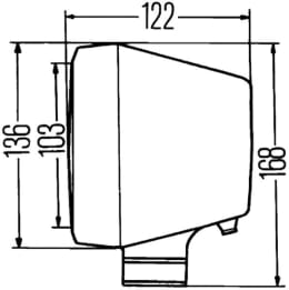 Technische Zeichnung: Hella® Hauptscheinwerfer links/rechts, Halogen H4, T4W, 12 V, 24 V, 194 x 168 x 122 mm, quadratisch
