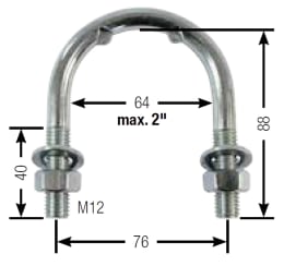 Technische Zeichnung: Suevia Halter Mod. 169 Abstand Bohrungen 76 mm, für Tränkebecken, Adapterplatte, Rohre mit max. 2