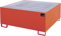 Produktbild: BAUER® SÜDLOHN Auffangwanne AW 1000, für 1 x 1.000 l-IBC, lackiert, feuerrot (RAL 3000), mit Gitterrost