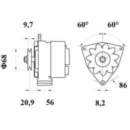 Technische Zeichnung: Letrika Lichtmaschine IA0914/AAK3320 14 V 65 A
