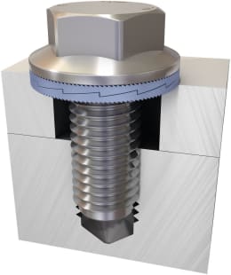 Produktbild: Nord-Lock® Keilsicherungsscheiben mit Verzahnung unter Schraubenkopf in Schnittdarstellung