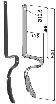 Technische Zeichnung: Industriehof® Spurlockerzinken 800 x 10 x 32 mm mit Schar, für universal