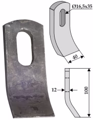 Technische Zeichnung: Industriehof® Schlegelmesser 100 x 40 x 12 mm, für Mulcher Falc, Herder, Quivogne, Votex
