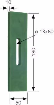 Technische Zeichnung: Greenflex Plastik-Abstreifer 180 x 50 mm, Bohrung L x B: 60 x 13 mm für Rabe Packerwalzen