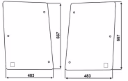 Technische Zeichnung: Seitenscheibe links/rechts, grün, für Traktor Case IH CS, CVX; New Holland T, TVT; Steyr CVT, CVX, M