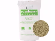 Produktbild: Kaiser Biofutter Geflügelfutter in Sackverpackung mit Detailansicht der Pellets