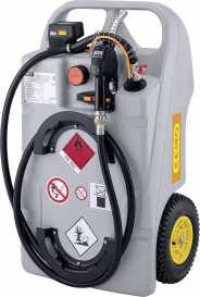 Produktbild: Cemo Akku-Dieseltrolley mit Elektropumpe und Zapfpistole, grauer Kanister mit Rädern