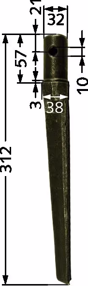 Technische Zeichnung: Industriehof® Kreiseleggenzinken 38 x 312 x 38 mm für Kreiselegge Ceccato