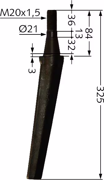 Technische Zeichnung: Industriehof® Kreiseleggenzinken 325 x 32 mm, 21 mm für Kreiselegge Remac