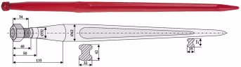 Technische Zeichnung: Industriehof® Frontladerzinken, Ø 32 mm, 42 mm, M 28 x 1,5 AG, spitz, gerade, für universal
