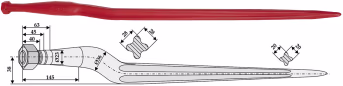 Technische Zeichnung: Industriehof® Silozinken 810 mm, M 22 x 1,5 AG, spitz, gekröpft, für Von der Heide, Weidemann