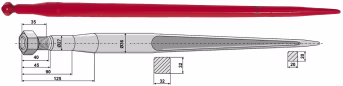 Technische Zeichnung: Industriehof® Frontladerzinken 1.100 mm, M 20 x 1,5 AG, spitz, gerade, für Stoll