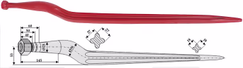 Technische Zeichnung: Industriehof® Silozinken 810 mm, M 22 x 1,5 AG, spitz, gekröpft, für Strautmann, Vicon, 18810