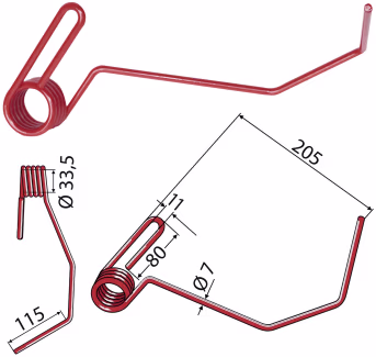 Technische Zeichnung: Industriehof® Striegelzinken 205 x 7 mm, für Striegel DKA, Eurodrill Hassia, Lemken