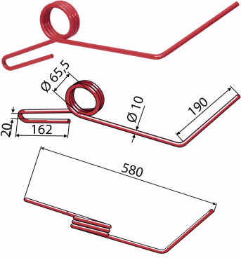 Technische Zeichnung: Industriehof® Striegelzinken 580 x 10 mm, für Striegel Hassia, Lemken Saphir