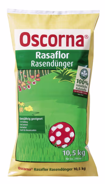 Produktbild: Oscorna® Rasaflor fein Rasendünger NPK 8+4+0.5 10,5 kg Sack Pulver