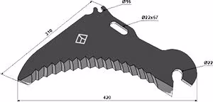 Technische Zeichnung: Industriehof® Ladewagenmesser 420 x 310 x 5 mm, für Ladewagen Mengele Rotobull