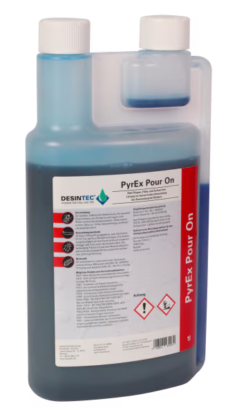 Produktbild: DESINTEC® PyrEx Pour On gebrauchsfertige Lösung zur Fliegenbekämpfung für die äußere Anwendung bei Rindern