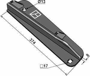 Technische Zeichnung: Industriehof® Streuflügel rechts, 374 mm x 8 mm für Streuwerk Stalldungstreuer Strautmann, 69-10-003R